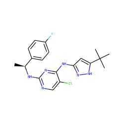 C[C@H](Nc1ncc(Cl)c(Nc2cc(C(C)(C)C)[nH]n2)n1)c1ccc(F)cc1 ZINC000040848426