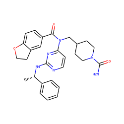 C[C@H](Nc1nccc(N(CC2CCN(C(N)=O)CC2)C(=O)c2ccc3c(c2)CCO3)n1)c1ccccc1 ZINC000049069810