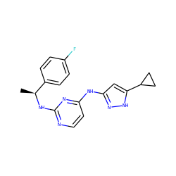 C[C@H](Nc1nccc(Nc2cc(C3CC3)[nH]n2)n1)c1ccc(F)cc1 ZINC000013983057