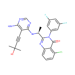 C[C@H](Nc1ncnc(N)c1C#CC(C)(C)O)c1nc2cccc(Cl)c2c(=O)n1-c1cc(F)cc(F)c1 ZINC000209619719