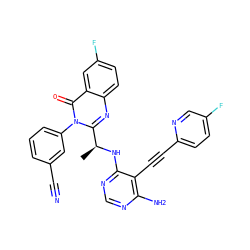 C[C@H](Nc1ncnc(N)c1C#Cc1ccc(F)cn1)c1nc2ccc(F)cc2c(=O)n1-c1cccc(C#N)c1 ZINC000219104832