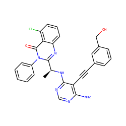C[C@H](Nc1ncnc(N)c1C#Cc1cccc(CO)c1)c1nc2cccc(Cl)c2c(=O)n1-c1ccccc1 ZINC000219085970
