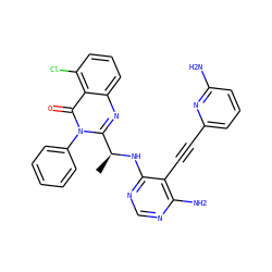 C[C@H](Nc1ncnc(N)c1C#Cc1cccc(N)n1)c1nc2cccc(Cl)c2c(=O)n1-c1ccccc1 ZINC000209619853