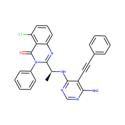 C[C@H](Nc1ncnc(N)c1C#Cc1ccccc1)c1nc2cccc(Cl)c2c(=O)n1-c1ccccc1 ZINC000217946766
