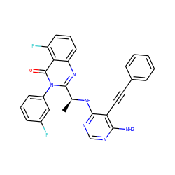 C[C@H](Nc1ncnc(N)c1C#Cc1ccccc1)c1nc2cccc(F)c2c(=O)n1-c1cccc(F)c1 ZINC000219097637
