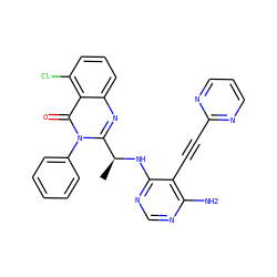 C[C@H](Nc1ncnc(N)c1C#Cc1ncccn1)c1nc2cccc(Cl)c2c(=O)n1-c1ccccc1 ZINC000219106141