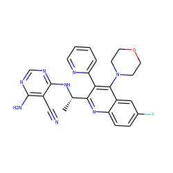 C[C@H](Nc1ncnc(N)c1C#N)c1nc2ccc(F)cc2c(N2CCOCC2)c1-c1ccccn1 ZINC000143982749