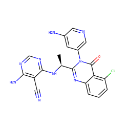 C[C@H](Nc1ncnc(N)c1C#N)c1nc2cccc(Cl)c2c(=O)n1-c1cncc(N)c1 ZINC000220880625
