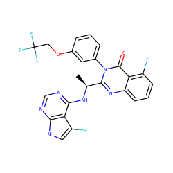 C[C@H](Nc1ncnc2[nH]cc(F)c12)c1nc2cccc(F)c2c(=O)n1-c1cccc(OCC(F)(F)F)c1 ZINC000218622416