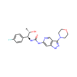 C[C@H](O)[C@@H](NC(=O)Nc1cc2[nH]nc(N3CCOCC3)c2cn1)c1ccc(F)cc1 ZINC000210810162
