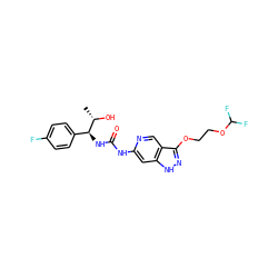 C[C@H](O)[C@@H](NC(=O)Nc1cc2[nH]nc(OCCOC(F)F)c2cn1)c1ccc(F)cc1 ZINC001772626397