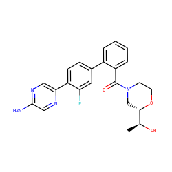 C[C@H](O)[C@@H]1CN(C(=O)c2ccccc2-c2ccc(-c3cnc(N)cn3)c(F)c2)CCO1 ZINC000224778269
