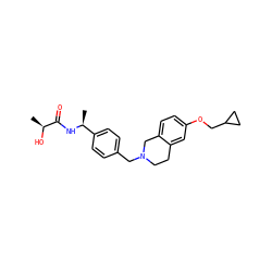 C[C@H](O)C(=O)N[C@@H](C)c1ccc(CN2CCc3cc(OCC4CC4)ccc3C2)cc1 ZINC001772597704