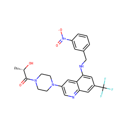 C[C@H](O)C(=O)N1CCN(c2cnc3cc(C(F)(F)F)cc(NCc4cccc([N+](=O)[O-])c4)c3c2)CC1 ZINC000169322642