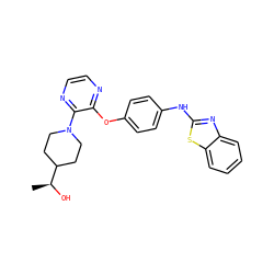C[C@H](O)C1CCN(c2nccnc2Oc2ccc(Nc3nc4ccccc4s3)cc2)CC1 ZINC000095561827