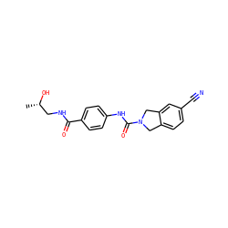 C[C@H](O)CNC(=O)c1ccc(NC(=O)N2Cc3ccc(C#N)cc3C2)cc1 ZINC000167521024