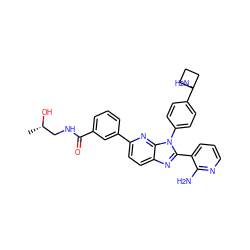 C[C@H](O)CNC(=O)c1cccc(-c2ccc3nc(-c4cccnc4N)n(-c4ccc(C5(N)CCC5)cc4)c3n2)c1 ZINC000169697637