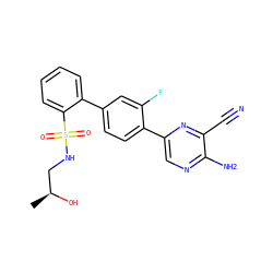 C[C@H](O)CNS(=O)(=O)c1ccccc1-c1ccc(-c2cnc(N)c(C#N)n2)c(F)c1 ZINC000218628643
