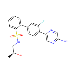 C[C@H](O)CNS(=O)(=O)c1ccccc1-c1ccc(-c2cnc(N)cn2)c(F)c1 ZINC000224715322