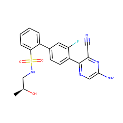 C[C@H](O)CNS(=O)(=O)c1ccccc1-c1ccc(-c2ncc(N)nc2C#N)c(F)c1 ZINC000224795648