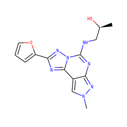 C[C@H](O)CNc1nc2nn(C)cc2c2nc(-c3ccco3)nn12 ZINC000095573347