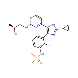 C[C@H](O)CNc1nccc(-c2[nH]c(C3CC3)nc2-c2cccc(NS(C)(=O)=O)c2F)n1 ZINC000096174603