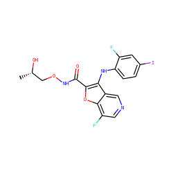 C[C@H](O)CONC(=O)c1oc2c(F)cncc2c1Nc1ccc(I)cc1F ZINC000043207624