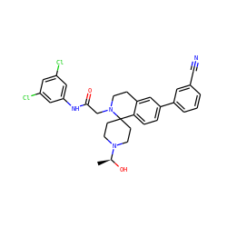C[C@H](O)N1CCC2(CC1)c1ccc(-c3cccc(C#N)c3)cc1CCN2CC(=O)Nc1cc(Cl)cc(Cl)c1 ZINC000036351633