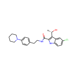 C[C@H](O)c1c(C(=O)NCCc2ccc(N3CCCCC3)cc2)[nH]c2ccc(Cl)cc12 ZINC000084672374