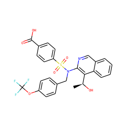 C[C@H](O)c1c(N(Cc2ccc(OC(F)(F)F)cc2)S(=O)(=O)c2ccc(C(=O)O)cc2)ncc2ccccc12 ZINC000216502493