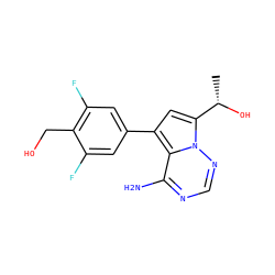 C[C@H](O)c1cc(-c2cc(F)c(CO)c(F)c2)c2c(N)ncnn12 ZINC000206396540