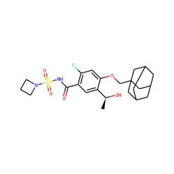 C[C@H](O)c1cc(C(=O)NS(=O)(=O)N2CCC2)c(F)cc1OCC12CC3CC(CC(C3)C1)C2 ZINC000216252083