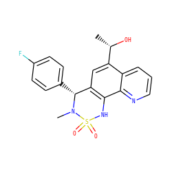 C[C@H](O)c1cc2c(c3ncccc13)NS(=O)(=O)N(C)[C@@H]2c1ccc(F)cc1 ZINC000205639021