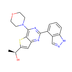 C[C@H](O)c1cc2nc(-c3cccc4[nH]ncc34)nc(N3CCOCC3)c2s1 ZINC000049109421