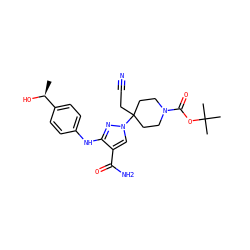 C[C@H](O)c1ccc(Nc2nn(C3(CC#N)CCN(C(=O)OC(C)(C)C)CC3)cc2C(N)=O)cc1 ZINC000204996347