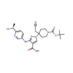 C[C@H](O)c1ccc(Nc2nn(C3(CC#N)CCN(C(=O)OC(C)(C)C)CC3)cc2C(N)=O)cn1 ZINC000204996429