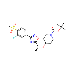C[C@H](OC1CCN(C(=O)OC(C)(C)C)CC1)c1nc(-c2ccc(S(C)(=O)=O)c(F)c2)no1 ZINC000144428485