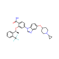 C[C@H](Oc1cc(-n2cnc3cc(OC4CCN(C5CC5)CC4)ccc32)ccc1C(N)=O)c1ccccc1C(F)(F)F ZINC000066114310