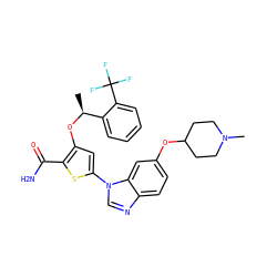 C[C@H](Oc1cc(-n2cnc3ccc(OC4CCN(C)CC4)cc32)sc1C(N)=O)c1ccccc1C(F)(F)F ZINC000042889392