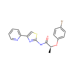 C[C@H](Oc1ccc(Br)cc1)C(=O)Nc1nc(-c2ccccn2)cs1 ZINC000007182580