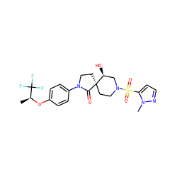 C[C@H](Oc1ccc(N2CC[C@]3(CCN(S(=O)(=O)c4ccnn4C)C[C@@H]3O)C2=O)cc1)C(F)(F)F ZINC000096167540