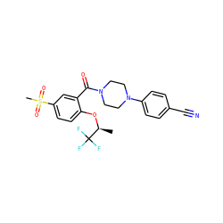 C[C@H](Oc1ccc(S(C)(=O)=O)cc1C(=O)N1CCN(c2ccc(C#N)cc2)CC1)C(F)(F)F ZINC000053296570