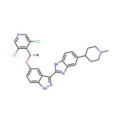 C[C@H](Oc1ccc2[nH]nc(-c3nc4cc(C5CCN(C)CC5)ccc4[nH]3)c2c1)c1c(Cl)cncc1Cl ZINC000653823837