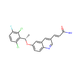 C[C@H](Oc1ccc2ncc(/C=C/C(N)=O)cc2c1)c1c(Cl)ccc(F)c1Cl ZINC000045364169