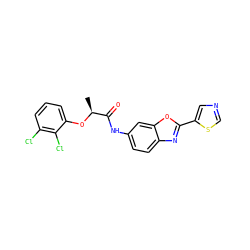 C[C@H](Oc1cccc(Cl)c1Cl)C(=O)Nc1ccc2nc(-c3cncs3)oc2c1 ZINC000095603557