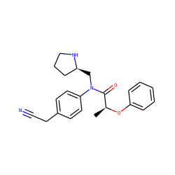 C[C@H](Oc1ccccc1)C(=O)N(C[C@H]1CCCN1)c1ccc(CC#N)cc1 ZINC000045495641