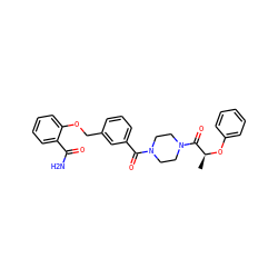 C[C@H](Oc1ccccc1)C(=O)N1CCN(C(=O)c2cccc(COc3ccccc3C(N)=O)c2)CC1 ZINC000038217784