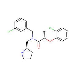 C[C@H](Oc1ccccc1Cl)C(=O)N(Cc1cccc(Cl)c1)C[C@H]1CCCN1 ZINC000045495589