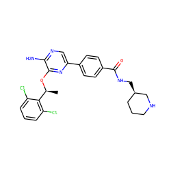 C[C@H](Oc1nc(-c2ccc(C(=O)NC[C@@H]3CCCNC3)cc2)cnc1N)c1c(Cl)cccc1Cl ZINC000045253824