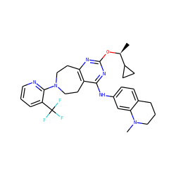 C[C@H](Oc1nc2c(c(Nc3ccc4c(c3)N(C)CCC4)n1)CCN(c1ncccc1C(F)(F)F)CC2)C1CC1 ZINC000144162089